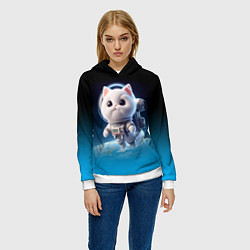 Толстовка-худи женская Милый белый котёнок космонавт, цвет: 3D-белый — фото 2