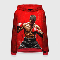 Толстовка-худи женская Кикбоксер в красном, цвет: 3D-красный