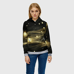 Толстовка-худи женская Золотистый свет на черной текстуре, цвет: 3D-меланж — фото 2