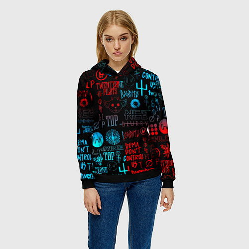 Женская толстовка Twenty one pilots rock pattern / 3D-Черный – фото 3