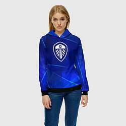 Толстовка-худи женская Leeds United blue poly, цвет: 3D-черный — фото 2