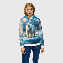 Толстовка-худи женская Полярный медведь на льдине, цвет: 3D-белый — фото 2