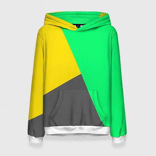 Женская толстовка Жёлто-серо-зелёный трёхцветный / 3D-Белый – фото 1