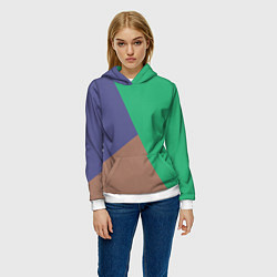Толстовка-худи женская Триада зелёный фиолетовый и коричневый геометричны, цвет: 3D-белый — фото 2