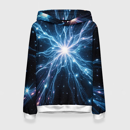 Женская толстовка Всплеск света и звезды - космическая абстракция / 3D-Белый – фото 1