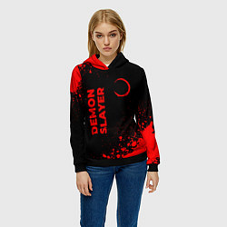 Толстовка-худи женская Demon Slayer - red gradient вертикально, цвет: 3D-черный — фото 2