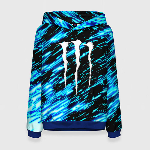 Женская толстовка Monster energy штрихи голубых неоновых красок / 3D-Синий – фото 1
