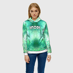 Толстовка-худи женская Inzoi белый логотип на зеленом фоне, цвет: 3D-белый — фото 2