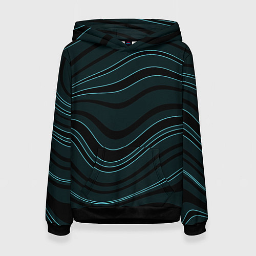 Женская толстовка Тёмный синий волнистые полосы / 3D-Черный – фото 1