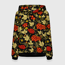 Толстовка-худи женская Русский узор с позолотой, цвет: 3D-черный