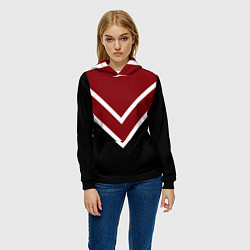 Толстовка-худи женская Красный с чёрным и белые полосы, цвет: 3D-черный — фото 2