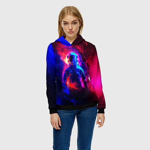 Женская толстовка Космонавт в пламени / 3D-Черный – фото 3