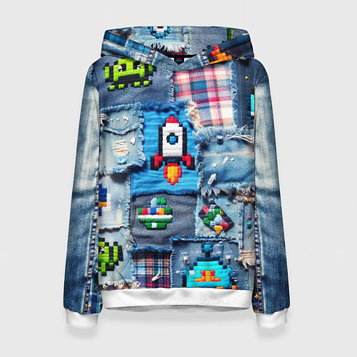 Женская толстовка Пиксельная ракета / 3D-Белый – фото 1