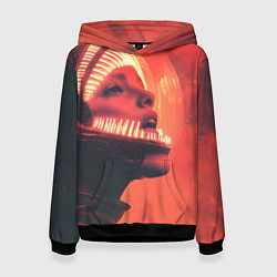 Толстовка-худи женская Скафандр Чужого на девушке, цвет: 3D-черный