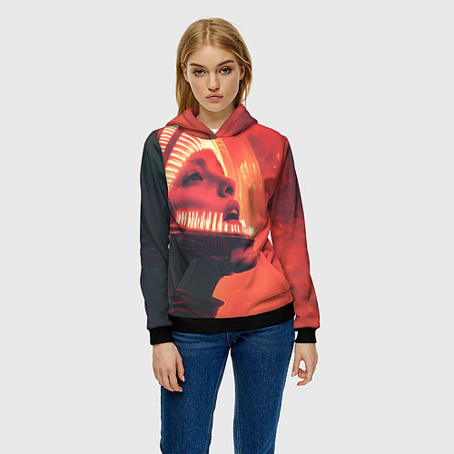 Женская толстовка Скафандр Чужого на девушке / 3D-Черный – фото 3