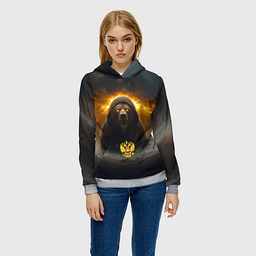 Женская толстовка Злой медведь с гербом РФ / 3D-Меланж – фото 3