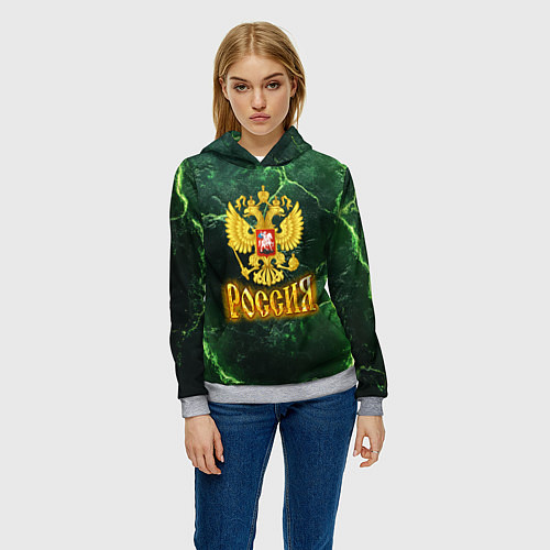 Женская толстовка Россия огненный текст на зеленом / 3D-Меланж – фото 3