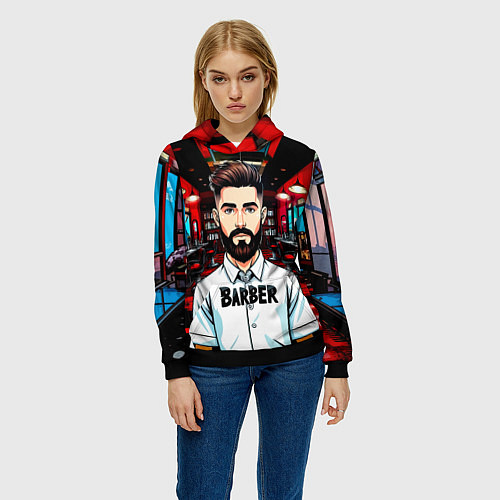 Женская толстовка Барбер в барбершопе / 3D-Черный – фото 3