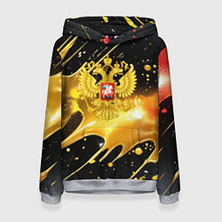 Толстовка-худи женская Герб России и золотые кляксы, цвет: 3D-меланж