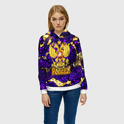 Толстовка-худи женская Россия - фиолетовая текстура, цвет: 3D-белый — фото 2