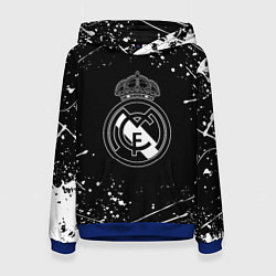 Толстовка-худи женская Real Madrid белые краски, цвет: 3D-синий