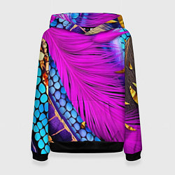 Толстовка-худи женская Чешуя и розовое перо, цвет: 3D-черный