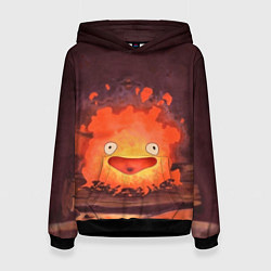 Толстовка-худи женская Кальцифер акварель, цвет: 3D-черный