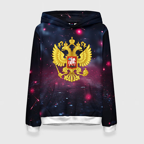 Женская толстовка Герб России и фиолетовое свечение / 3D-Белый – фото 1