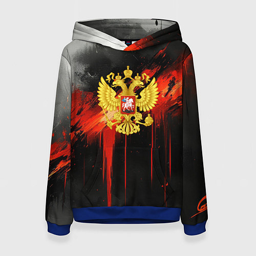 Женская толстовка Герб России - красная краска на черном / 3D-Синий – фото 1