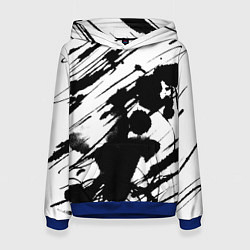 Толстовка-худи женская Брызги и штрихи черной краски, цвет: 3D-синий