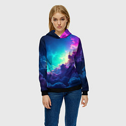 Толстовка-худи женская Неоновые космические облака, цвет: 3D-черный — фото 2