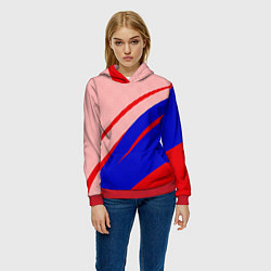 Толстовка-худи женская Красно-синий текстурный с полосами, цвет: 3D-красный — фото 2