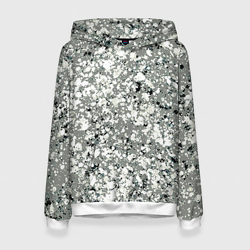 Женская толстовка Серый абстрактный с белыми кляксами / 3D-Белый – фото 1