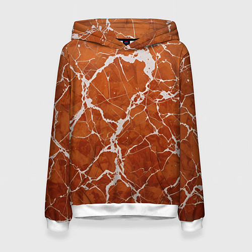 Женская толстовка Темно-оранжевый мрамор / 3D-Белый – фото 1