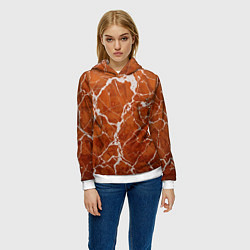 Толстовка-худи женская Темно-оранжевый мрамор, цвет: 3D-белый — фото 2