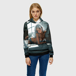 Толстовка-худи женская Блондинка лежит у окна, цвет: 3D-черный — фото 2