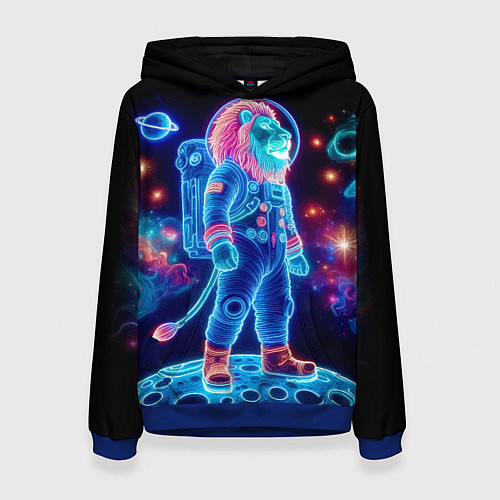 Женская толстовка Неоновый лев космонавт - нейроарт / 3D-Синий – фото 1