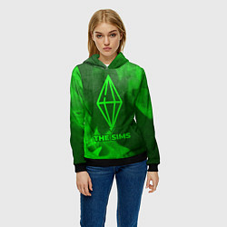 Толстовка-худи женская The Sims - green gradient, цвет: 3D-черный — фото 2