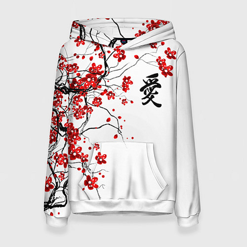 Женская толстовка Сакура с иероглифом Любовь / 3D-Белый – фото 1