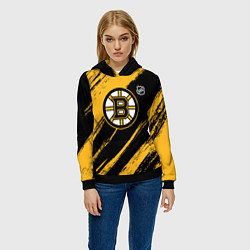 Толстовка-худи женская Бостон Брюинз - брызги краски, цвет: 3D-черный — фото 2