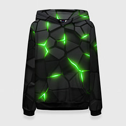 Толстовка-худи женская Зеленая неоновая броня, цвет: 3D-черный
