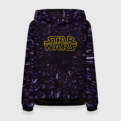 Толстовка-худи женская Звёздные войны гиперпрыжок глитч, цвет: 3D-черный