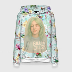 Толстовка-худи женская Билли Айлиш на фоне цветов, цвет: 3D-белый