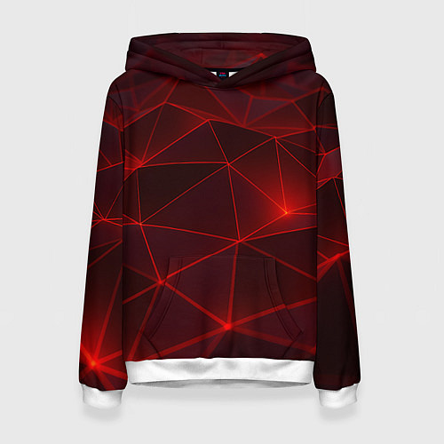 Женская толстовка Красные полигоны с неоном / 3D-Белый – фото 1