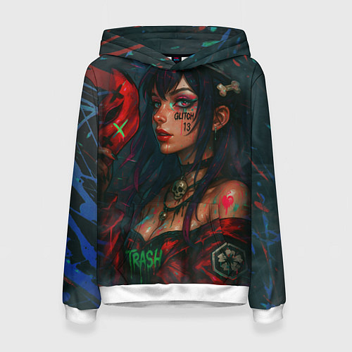 Женская толстовка Девушка с маской киберпанк / 3D-Белый – фото 1