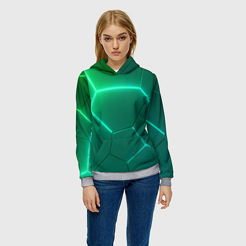 Женская толстовка Зеленые неоновые плитки / 3D-Меланж – фото 3