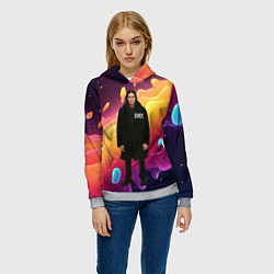 Толстовка-худи женская Bones во весь рост в черной одежде, цвет: 3D-меланж — фото 2