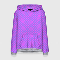 Толстовка-худи женская Розовый сиреневый узор в клетку и горох, цвет: 3D-меланж
