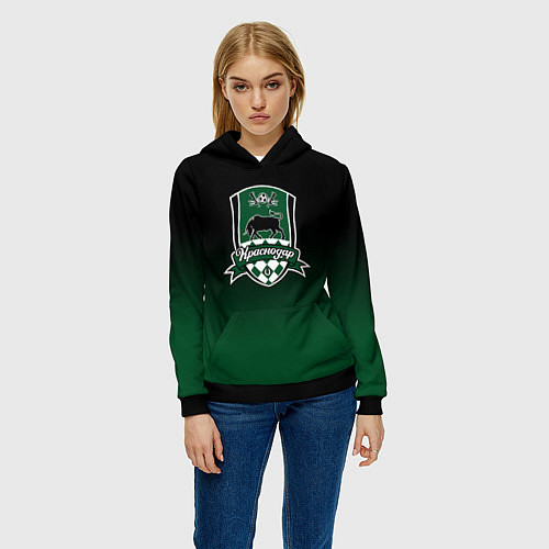 Женская толстовка ФК Краснодар - градиент / 3D-Черный – фото 3