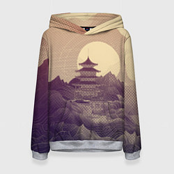 Толстовка-худи женская Ретро иллюстрация Японского храма, цвет: 3D-меланж